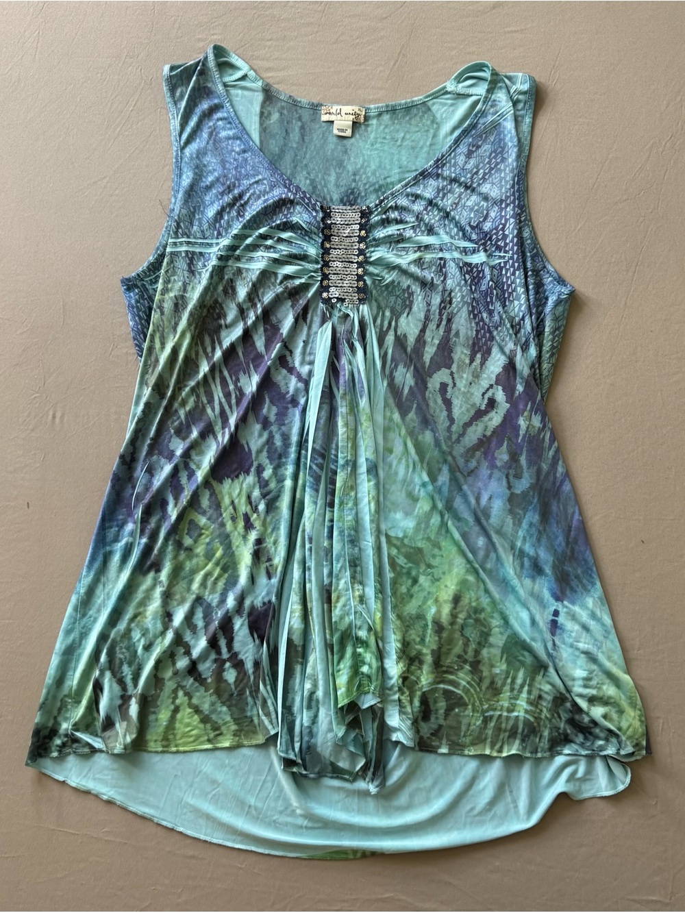 Y2K Era Unity World Wear Tie Dye Animal Print beaded tunic tank top